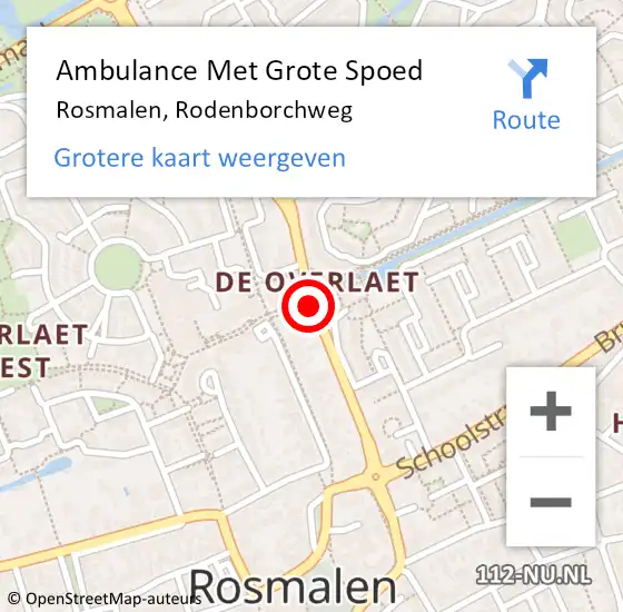 Locatie op kaart van de 112 melding: Ambulance Met Grote Spoed Naar Rosmalen, Rodenborchweg op 16 juli 2019 11:55