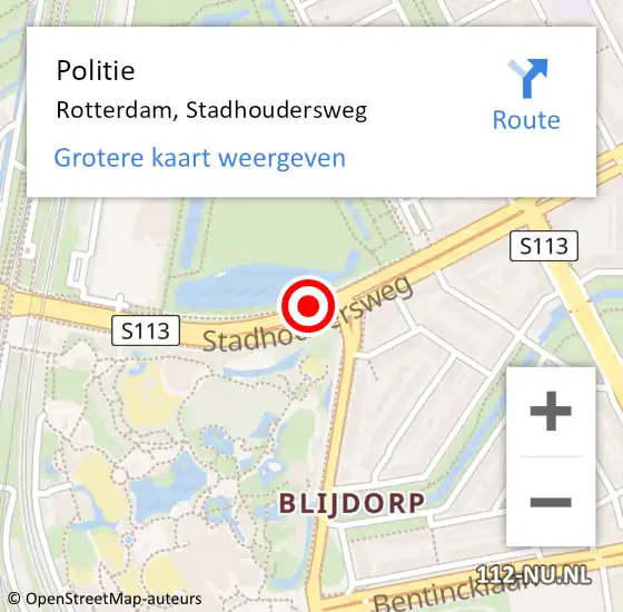 Locatie op kaart van de 112 melding: Politie Rotterdam, Stadhoudersweg op 16 juli 2019 12:06