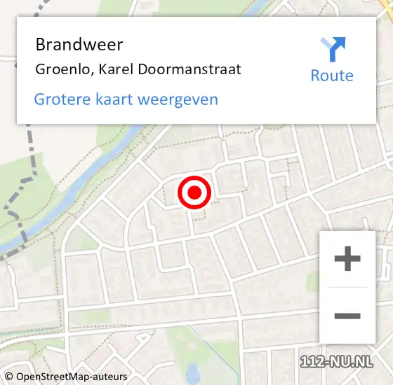 Locatie op kaart van de 112 melding: Brandweer Groenlo, Karel Doormanstraat op 16 juli 2019 12:49