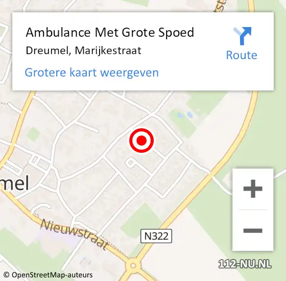 Locatie op kaart van de 112 melding: Ambulance Met Grote Spoed Naar Dreumel, Marijkestraat op 16 juli 2019 13:07