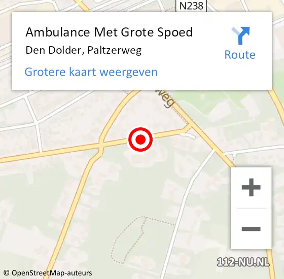 Locatie op kaart van de 112 melding: Ambulance Met Grote Spoed Naar Den Dolder, Paltzerweg op 7 april 2014 18:08