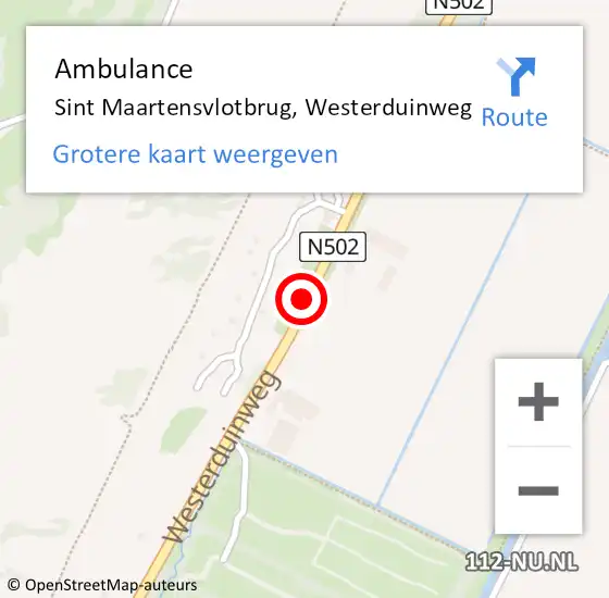 Locatie op kaart van de 112 melding: Ambulance Sint Maartensvlotbrug, Westerduinweg op 16 juli 2019 16:36