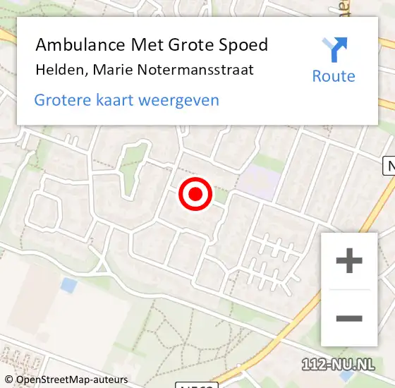 Locatie op kaart van de 112 melding: Ambulance Met Grote Spoed Naar Helden, Marie Notermansstraat op 16 juli 2019 16:54