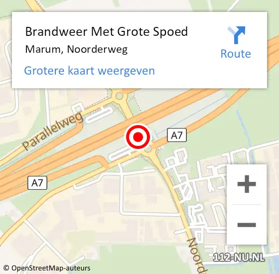 Locatie op kaart van de 112 melding: Brandweer Met Grote Spoed Naar Marum, Noorderweg op 16 juli 2019 17:10