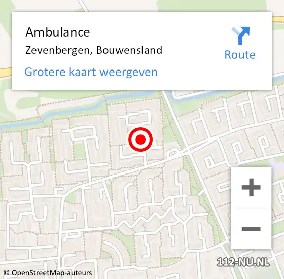 Locatie op kaart van de 112 melding: Ambulance Zevenbergen, Bouwensland op 16 juli 2019 17:15