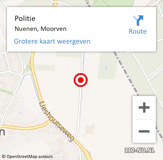 Locatie op kaart van de 112 melding: Politie Nuenen, Moorven op 16 juli 2019 19:41