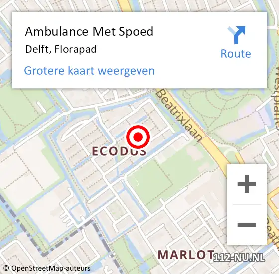 Locatie op kaart van de 112 melding: Ambulance Met Spoed Naar Delft, Florapad op 16 juli 2019 19:57