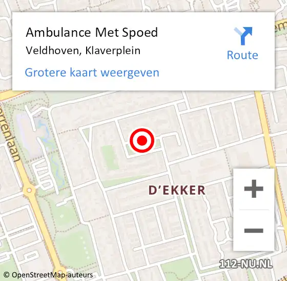 Locatie op kaart van de 112 melding: Ambulance Met Spoed Naar Veldhoven, Klaverplein op 16 juli 2019 20:55