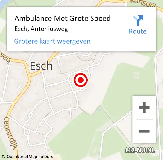 Locatie op kaart van de 112 melding: Ambulance Met Grote Spoed Naar Esch, Antoniusweg op 16 juli 2019 21:28