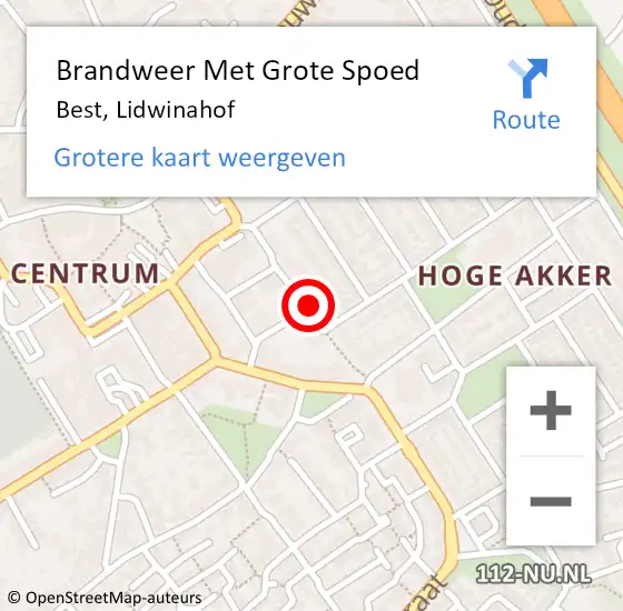 Locatie op kaart van de 112 melding: Brandweer Met Grote Spoed Naar Best, Lidwinahof op 16 juli 2019 22:42