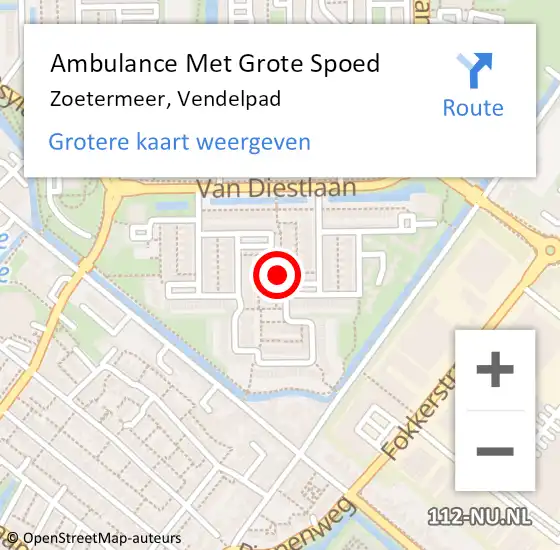 Locatie op kaart van de 112 melding: Ambulance Met Grote Spoed Naar Zoetermeer, Vendelpad op 17 juli 2019 00:11