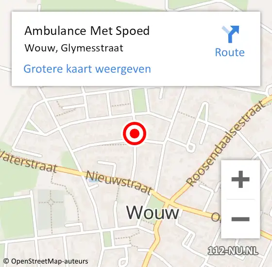 Locatie op kaart van de 112 melding: Ambulance Met Spoed Naar Wouw, Glymesstraat op 17 juli 2019 01:58