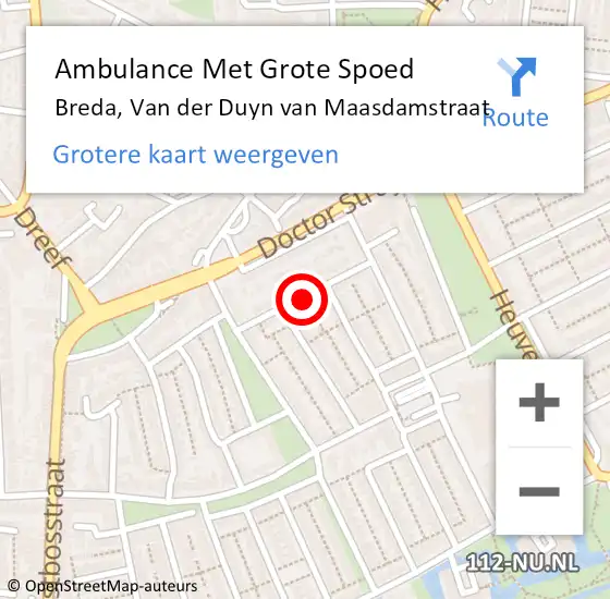 Locatie op kaart van de 112 melding: Ambulance Met Grote Spoed Naar Breda, Van der Duyn van Maasdamstraat op 17 juli 2019 02:03