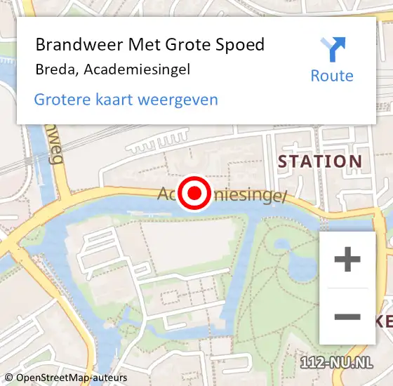 Locatie op kaart van de 112 melding: Brandweer Met Grote Spoed Naar Breda, Academiesingel op 17 juli 2019 03:21