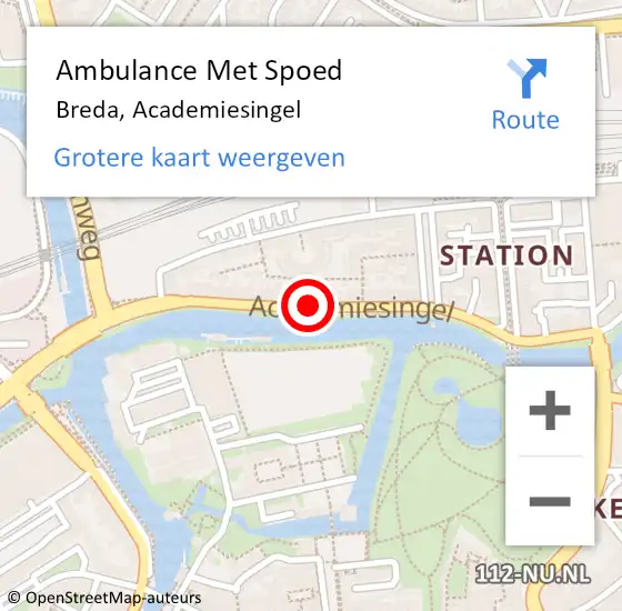 Locatie op kaart van de 112 melding: Ambulance Met Spoed Naar Breda, Academiesingel op 17 juli 2019 03:29