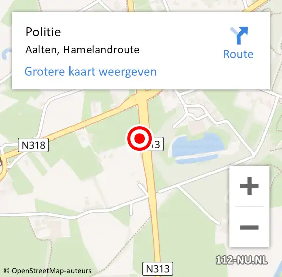 Locatie op kaart van de 112 melding: Politie Aalten, Hamelandroute op 17 juli 2019 05:44