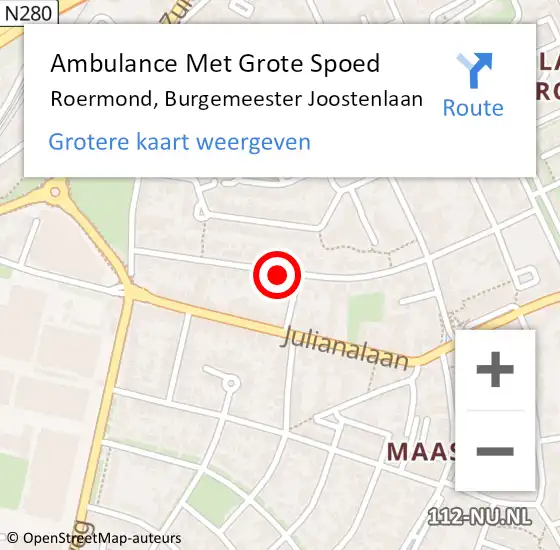 Locatie op kaart van de 112 melding: Ambulance Met Grote Spoed Naar Roermond, Burgemeester Joostenlaan op 17 juli 2019 06:38