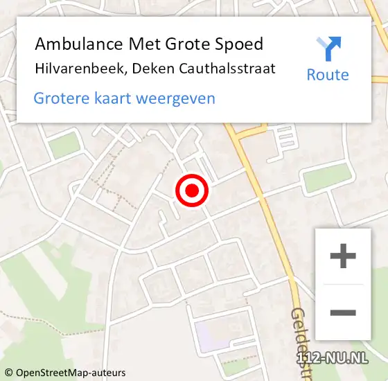 Locatie op kaart van de 112 melding: Ambulance Met Grote Spoed Naar Hilvarenbeek, Deken Cauthalsstraat op 17 juli 2019 09:26