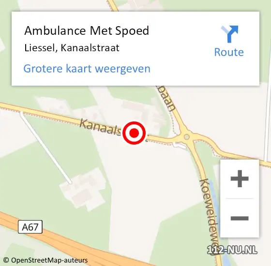 Locatie op kaart van de 112 melding: Ambulance Met Spoed Naar Liessel, Kanaalstraat op 17 juli 2019 09:54