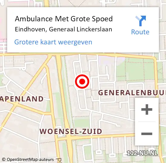 Locatie op kaart van de 112 melding: Ambulance Met Grote Spoed Naar Eindhoven, Generaal Linckerslaan op 17 juli 2019 11:56