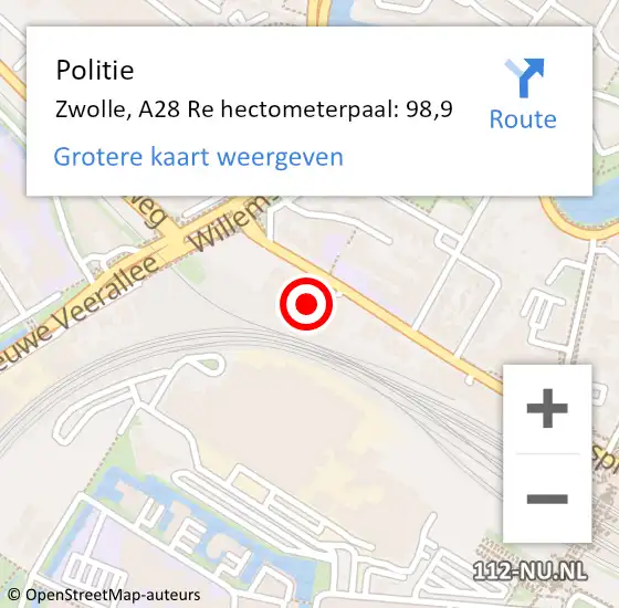 Locatie op kaart van de 112 melding: Politie Zwolle, A28 Re hectometerpaal: 98,9 op 17 juli 2019 12:06