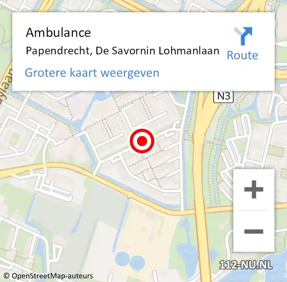 Locatie op kaart van de 112 melding: Ambulance Papendrecht, De Savornin Lohmanlaan op 17 juli 2019 13:06