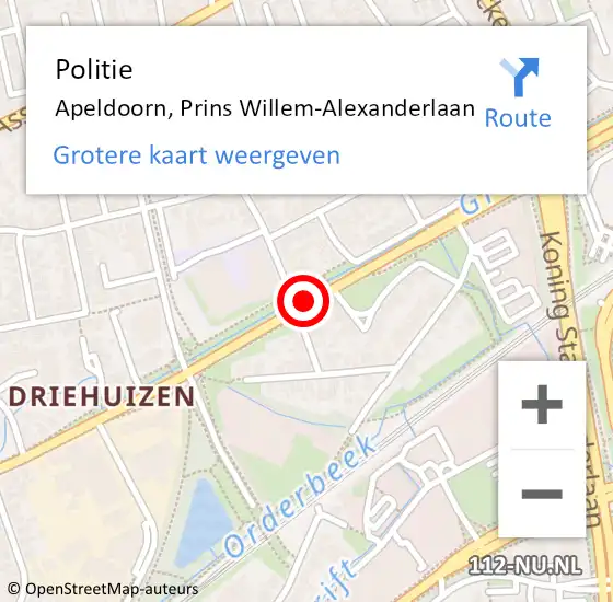 Locatie op kaart van de 112 melding: Politie Apeldoorn, Prins Willem-Alexanderlaan op 17 juli 2019 13:17