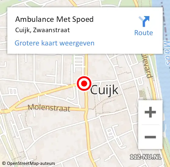 Locatie op kaart van de 112 melding: Ambulance Met Spoed Naar Cuijk, Zwaanstraat op 17 juli 2019 13:31