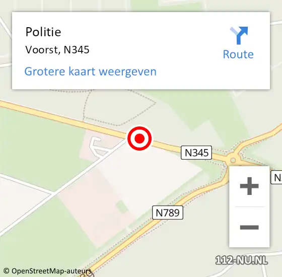 Locatie op kaart van de 112 melding: Politie Voorst, N345 op 17 juli 2019 13:39