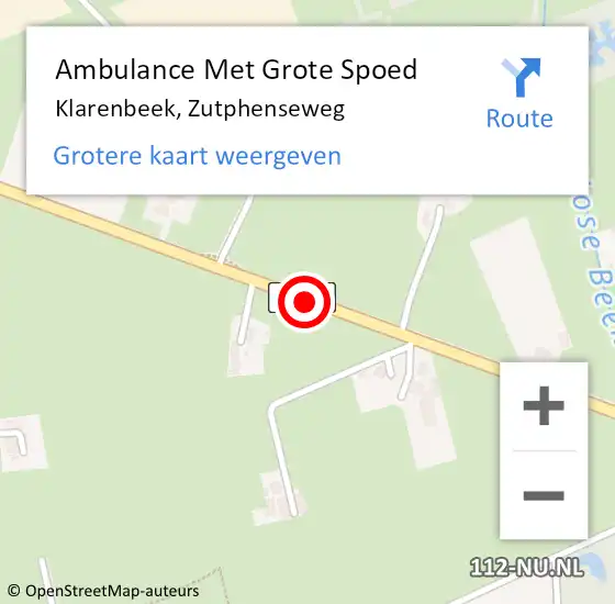 Locatie op kaart van de 112 melding: Ambulance Met Grote Spoed Naar Klarenbeek, Zutphenseweg op 17 juli 2019 13:41