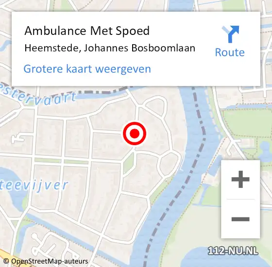 Locatie op kaart van de 112 melding: Ambulance Met Spoed Naar Heemstede, Johannes Bosboomlaan op 17 juli 2019 13:51