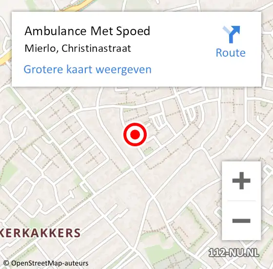 Locatie op kaart van de 112 melding: Ambulance Met Spoed Naar Mierlo, Christinastraat op 17 juli 2019 15:07