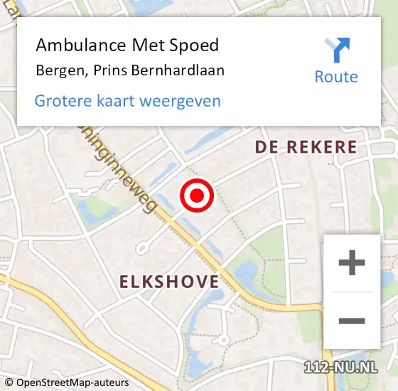 Locatie op kaart van de 112 melding: Ambulance Met Spoed Naar Bergen, Prins Bernhardlaan op 17 juli 2019 16:54