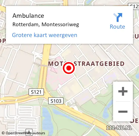 Locatie op kaart van de 112 melding: Ambulance Rotterdam, Montessoriweg op 17 juli 2019 19:21