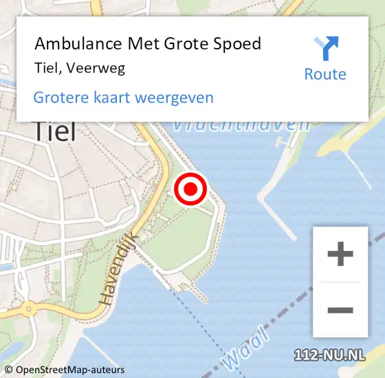 Locatie op kaart van de 112 melding: Ambulance Met Grote Spoed Naar Tiel, Veerweg op 17 juli 2019 20:38