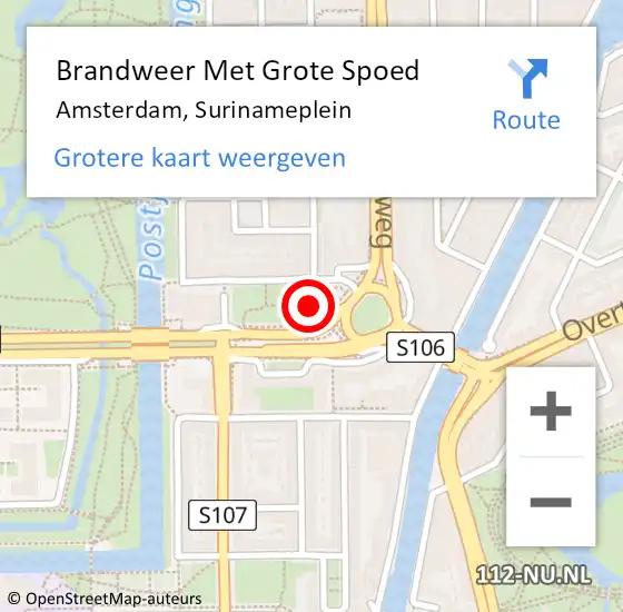 Locatie op kaart van de 112 melding: Brandweer Met Grote Spoed Naar Amsterdam, Surinameplein op 17 juli 2019 20:51