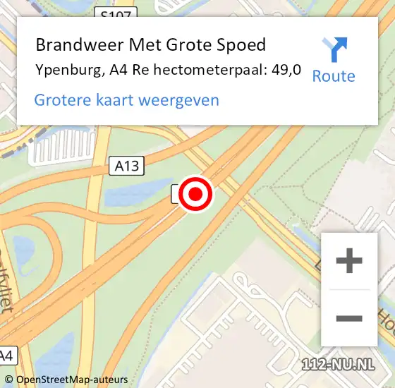 Locatie op kaart van de 112 melding: Brandweer Met Grote Spoed Naar Ypenburg, A4 Re hectometerpaal: 49,0 op 17 juli 2019 23:20