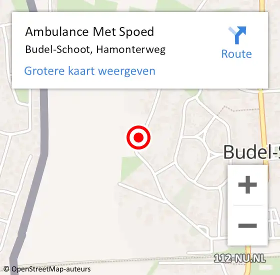 Locatie op kaart van de 112 melding: Ambulance Met Spoed Naar Budel-Schoot, Hamonterweg op 18 juli 2019 04:09