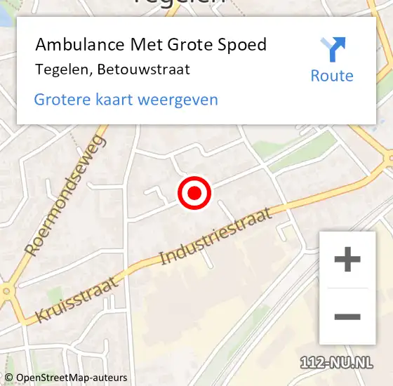 Locatie op kaart van de 112 melding: Ambulance Met Grote Spoed Naar Tegelen, Betouwstraat op 18 juli 2019 07:19