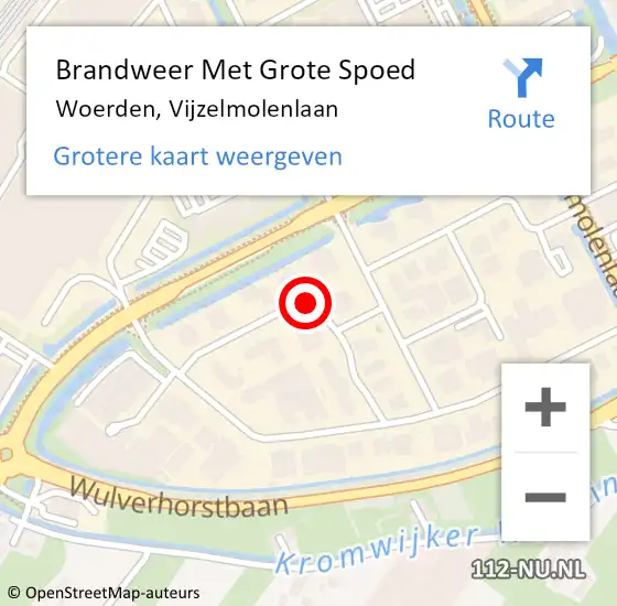 Locatie op kaart van de 112 melding: Brandweer Met Grote Spoed Naar Woerden, Vijzelmolenlaan op 18 juli 2019 08:16