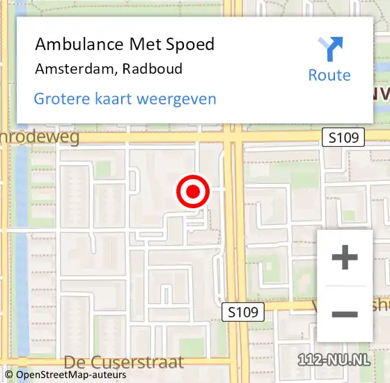 Locatie op kaart van de 112 melding: Ambulance Met Spoed Naar Amsterdam, Radboud op 18 juli 2019 09:56