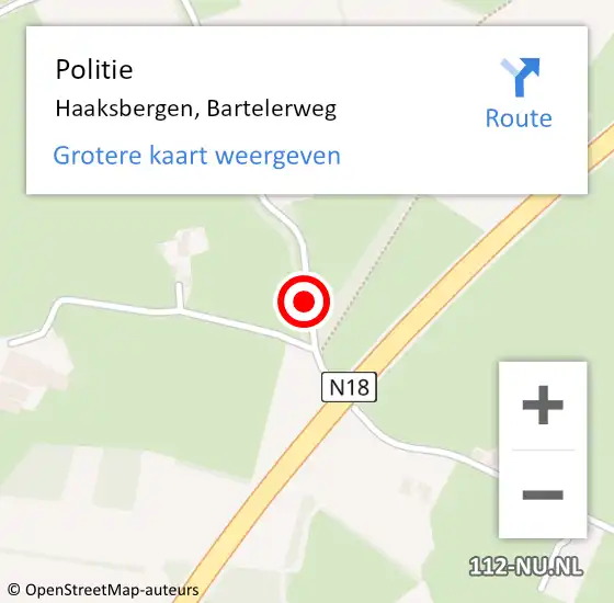 Locatie op kaart van de 112 melding: Politie Haaksbergen, Bartelerweg op 18 juli 2019 09:56