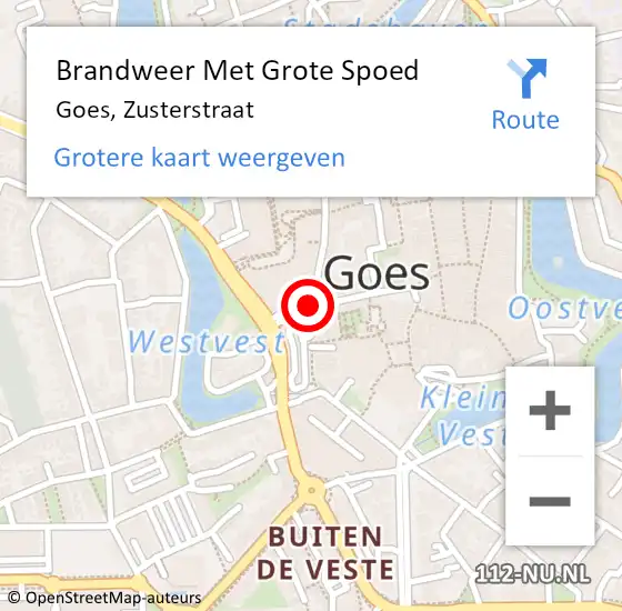 Locatie op kaart van de 112 melding: Brandweer Met Grote Spoed Naar Goes, Zusterstraat op 18 juli 2019 11:12