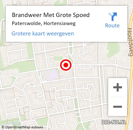 Locatie op kaart van de 112 melding: Brandweer Met Grote Spoed Naar Paterswolde, Hortensiaweg op 18 juli 2019 12:28