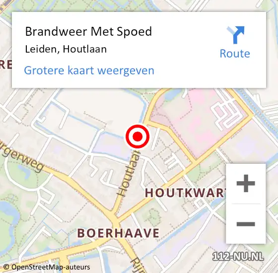 Locatie op kaart van de 112 melding: Brandweer Met Spoed Naar Leiden, Houtlaan op 18 juli 2019 13:33