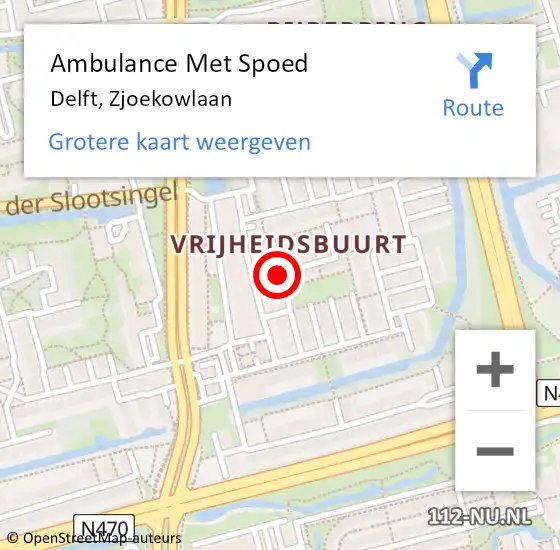 Locatie op kaart van de 112 melding: Ambulance Met Spoed Naar Delft, Zjoekowlaan op 18 juli 2019 15:21