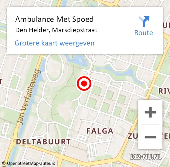 Locatie op kaart van de 112 melding: Ambulance Met Spoed Naar Den Helder, Marsdiepstraat op 18 juli 2019 15:24