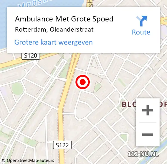 Locatie op kaart van de 112 melding: Ambulance Met Grote Spoed Naar Rotterdam, Oleanderstraat op 18 juli 2019 16:24