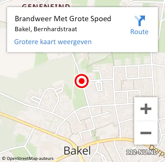 Locatie op kaart van de 112 melding: Brandweer Met Grote Spoed Naar Bakel, Bernhardstraat op 18 juli 2019 16:43