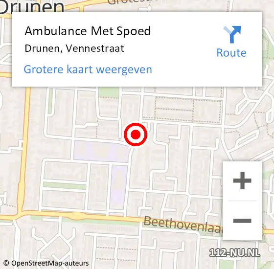 Locatie op kaart van de 112 melding: Ambulance Met Spoed Naar Drunen, Vennestraat op 18 juli 2019 17:51